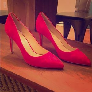 Neiman Marcus red suede pumps